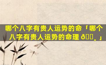 哪个八字有贵人运势的命「哪个八字有贵人运势的命理 🕸 」